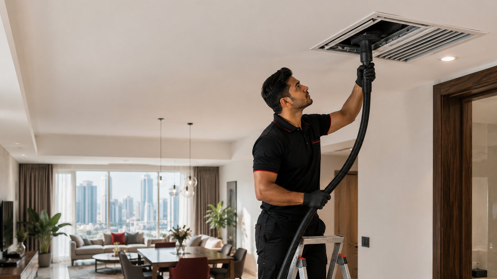 Pure Care AC duct cleaning technician at work